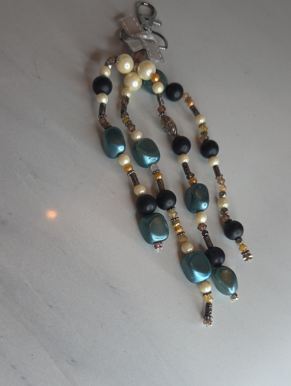 Handcrafted Blue And Pearl Bag Charm Mix Stone